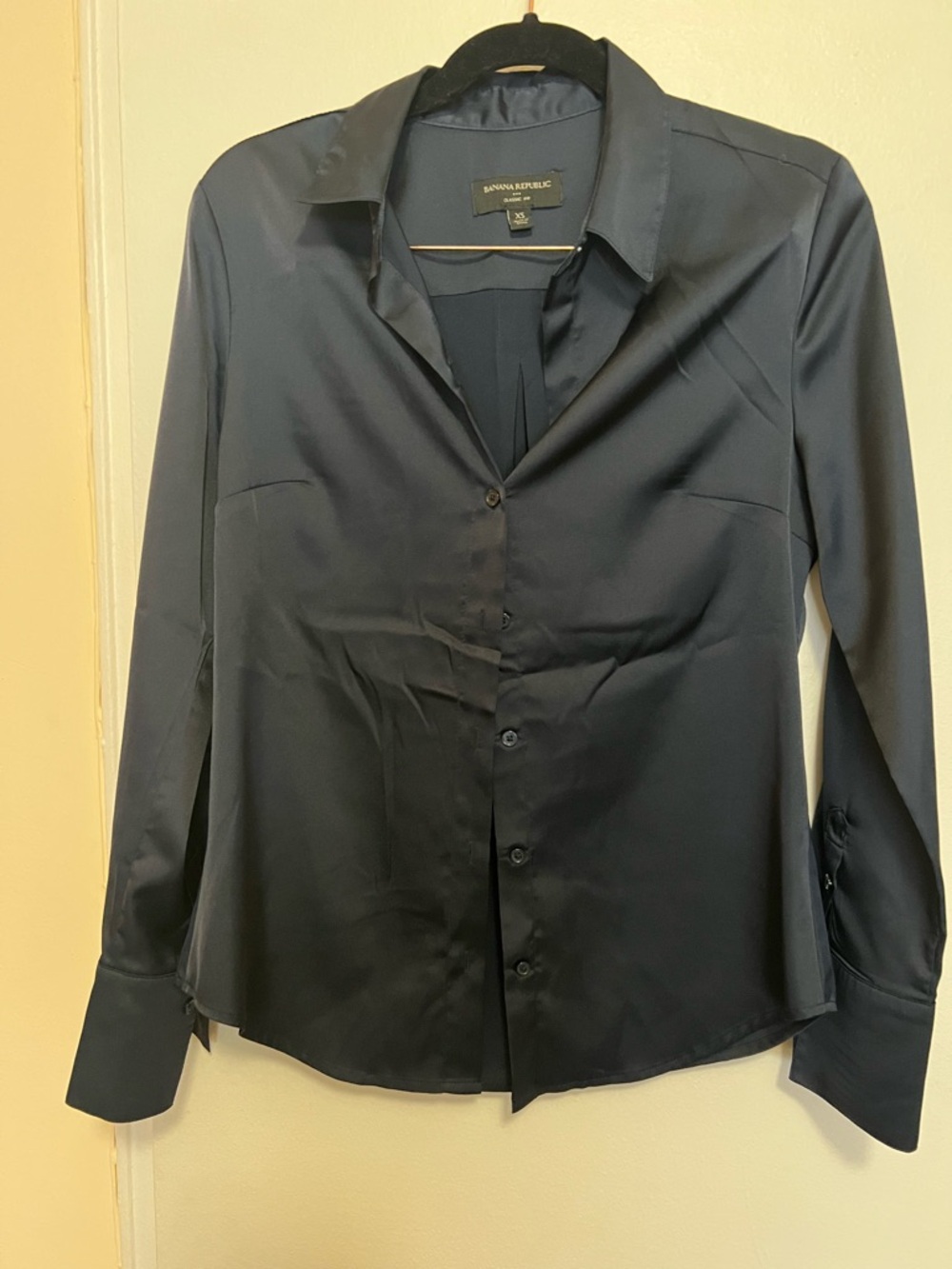 Banana Republic Navy Satin Button-Up Blouse